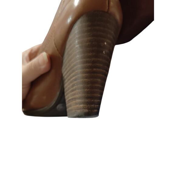 Vince Camuto Braden Brown Leather Rider Boots Sz 7.5 Wood Block Heel Equestrian - Picture 5 of 7